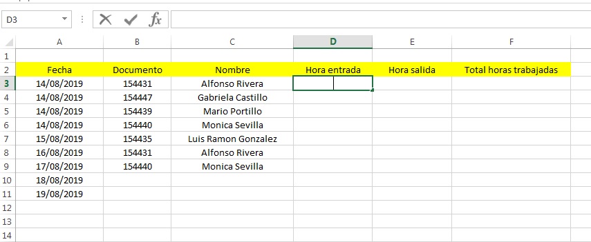 Usar Excel para organización de horarios laborales