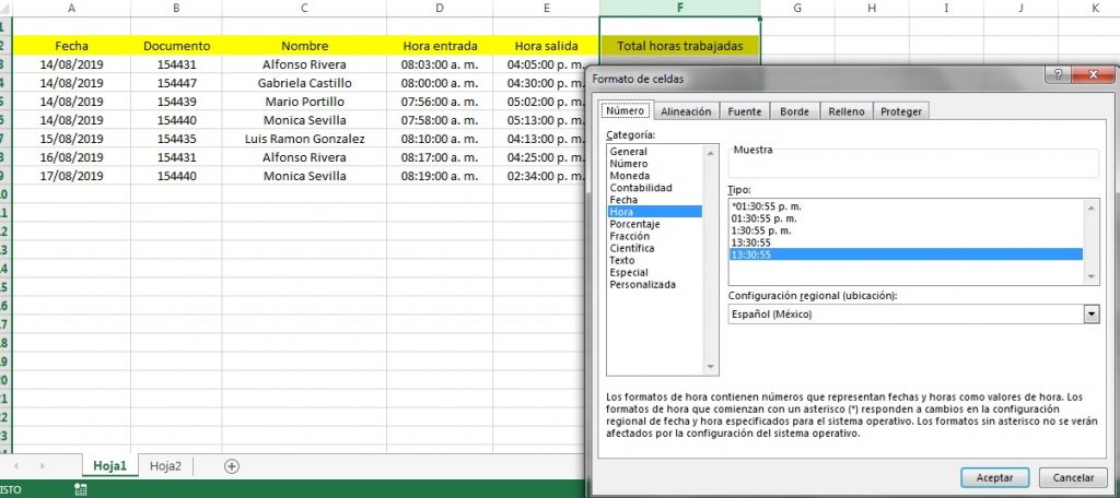 Usar Excel para organización de horarios laborales